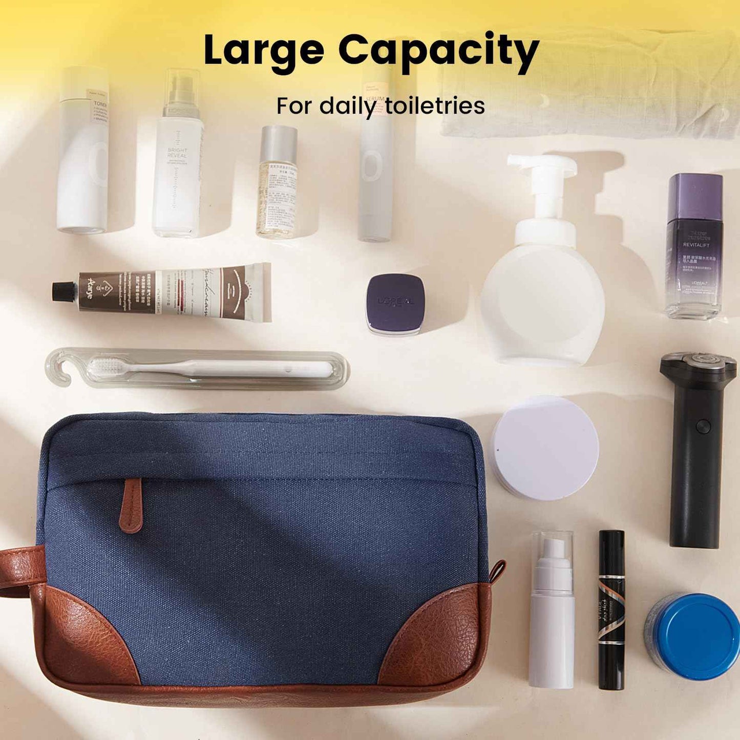 Vorspack Large Travel Toiletry Bag - Hanging Toiletry Bag for Men Water Resistant Canvas Shaving Bag with Large Capacity for Home Travel - Navy Blue