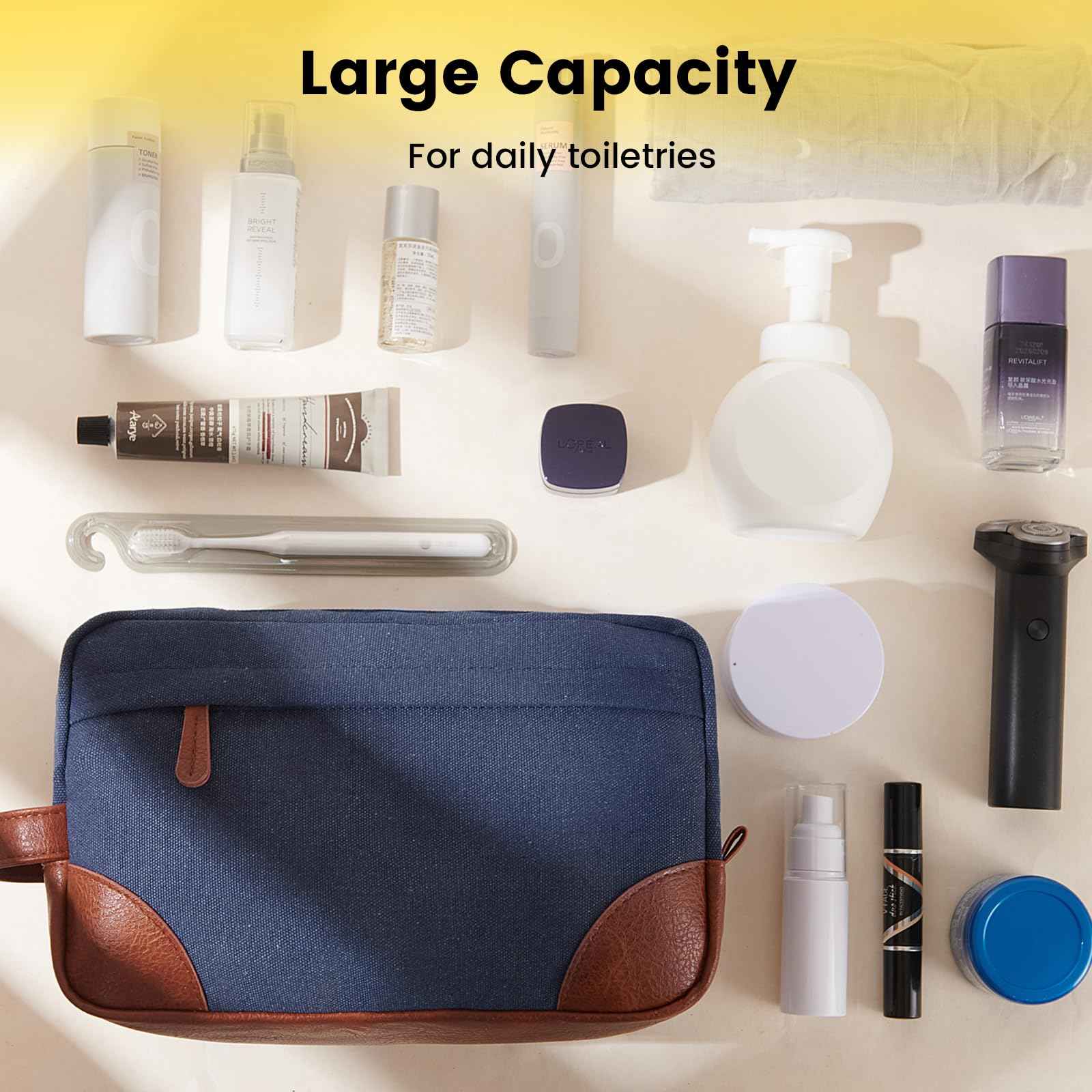 Vorspack Large Travel Toiletry Bag - Hanging Toiletry Bag for Men Water Resistant Canvas Shaving Bag with Large Capacity for Home Travel - Navy Blue