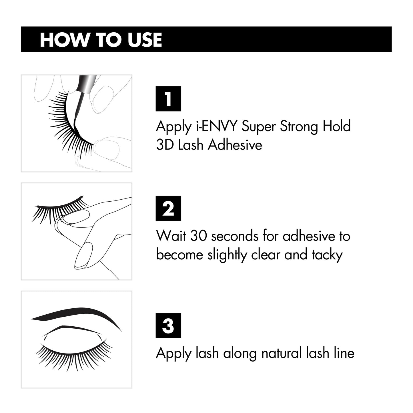 i Envy by Kiss 3D Lash Glue Super Strong Hold (Black) Brush On Type, Formaldehyde Free, Latex Free