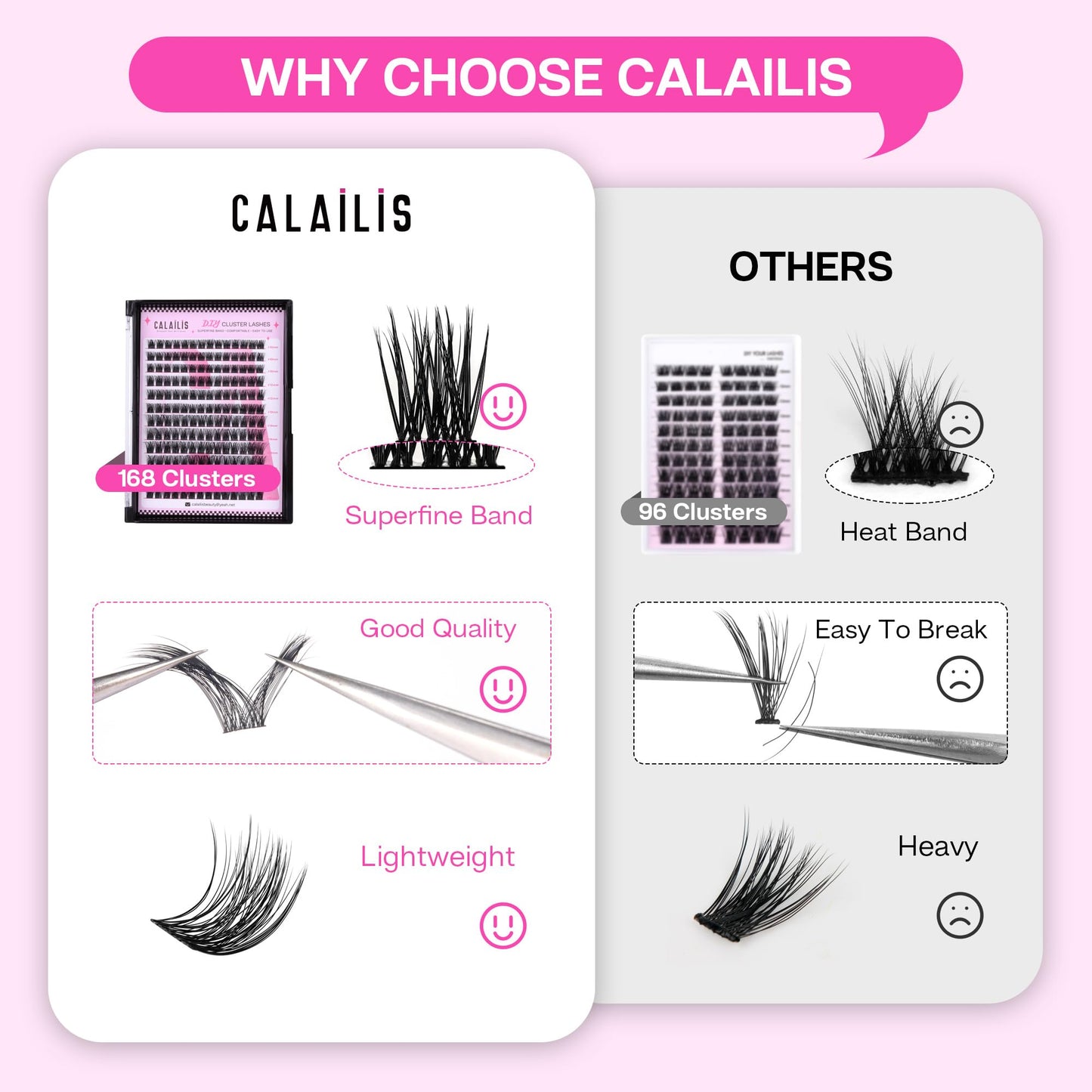 Lash Clusters, CALAILIS Cluster Lashes 168Pcs D Curl Eyelash Clusters DIY Lash Extensions Reusable Wispy Individual Lashes Super Thin Band and Soft Cluster Eyelash Extensions (716, D-10-16MIX)