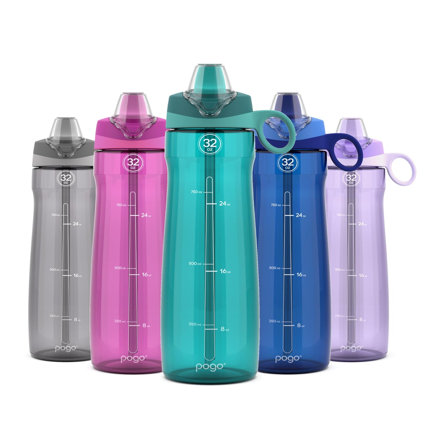 Pogo BPA-Free Tritan Plastic Water Bottle with Soft Straw, 32 Oz, Teal