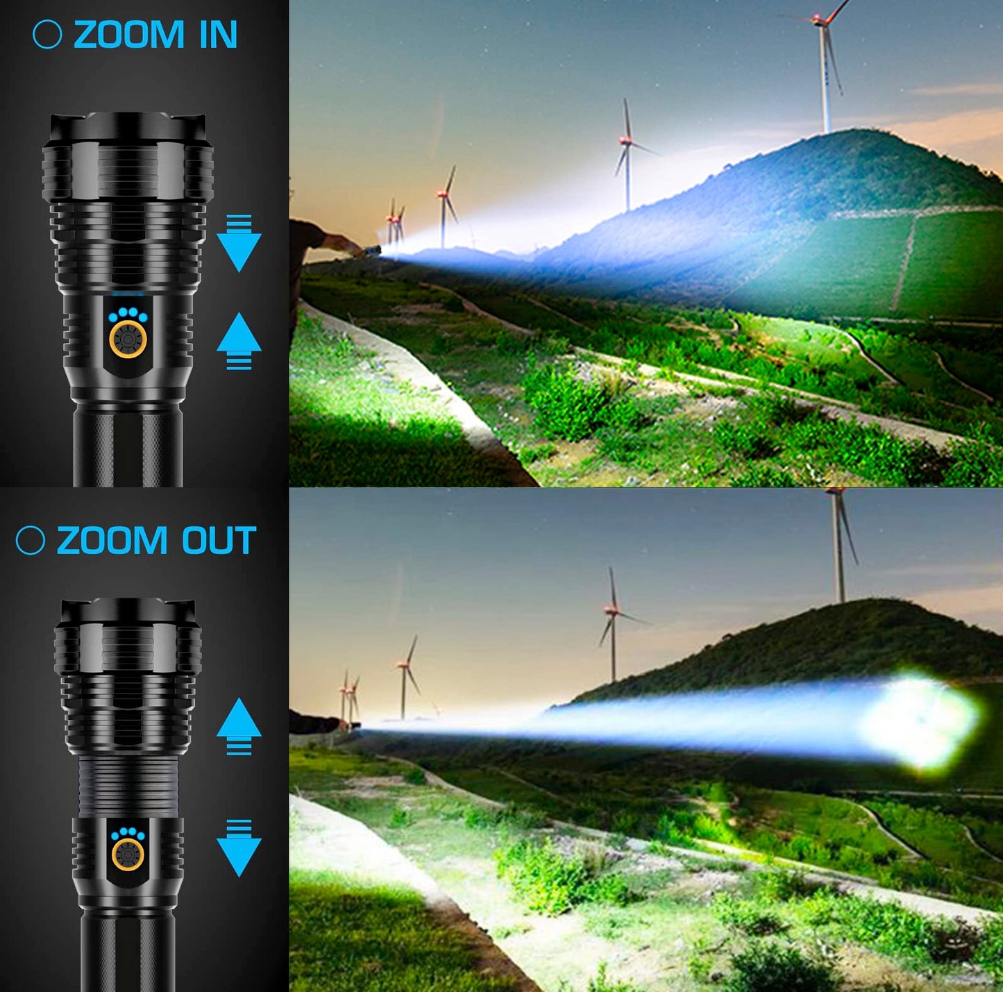 Rechargeable Flashlights 990000 High Lumens, High Power Led Flashlight, XHP70.2 Powerful Tactical Flashlight with Zoomable, 5 Modes, IPX7 Waterproof, Flashlight for Camping, Hiking, Emergencies