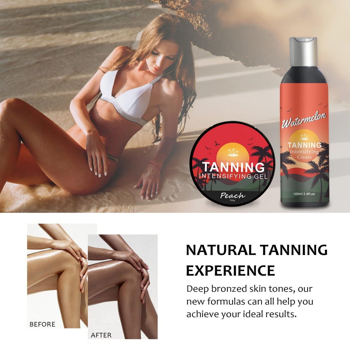 Tanning Lotion Self Tanner, Sunless Self Tanning Cream, Natural Looking Gradual Tan Tanning Accelerator Browning Lotion for Men & Women, Fair to Medium, SPF0 (Water Melon Tanning Gel for Sunbed)