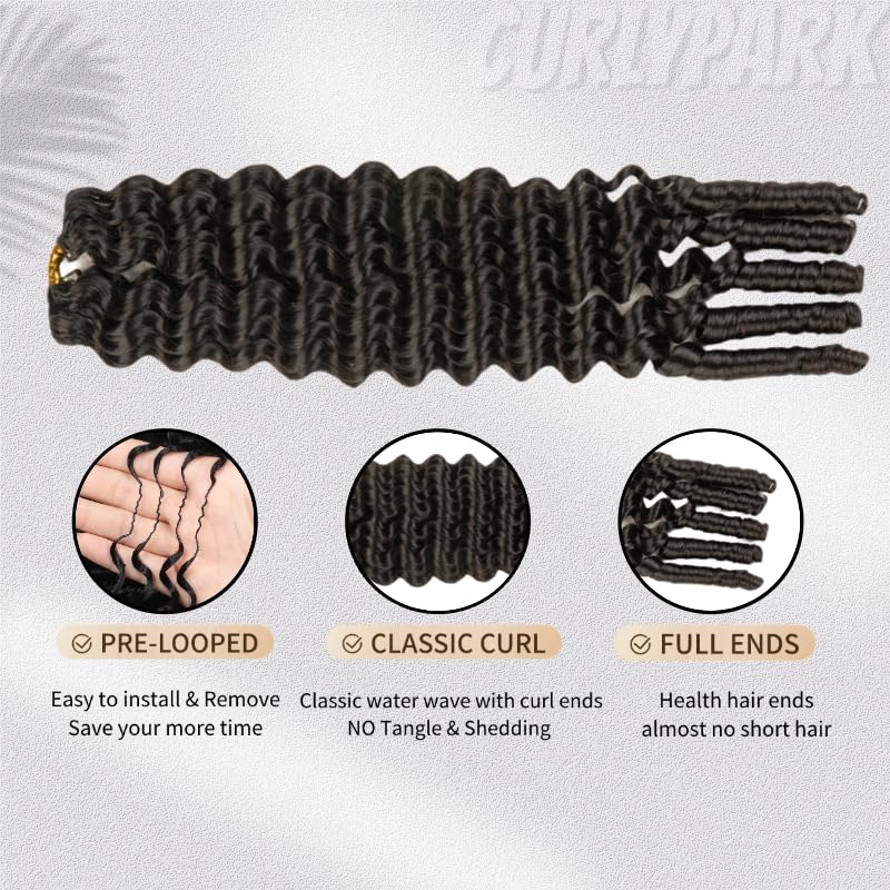 CurlyPark Burmese Deep Wave Crochet Hair Extensions 20 Inch / 240g, 200 Strands Full Head