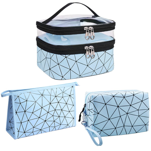 weallbuy Travel Makeup Bag Organizer, Waterproofing Toiletry Bag Set, Skincare Bag with 2 Cosmetic Bags for Women(Blue)