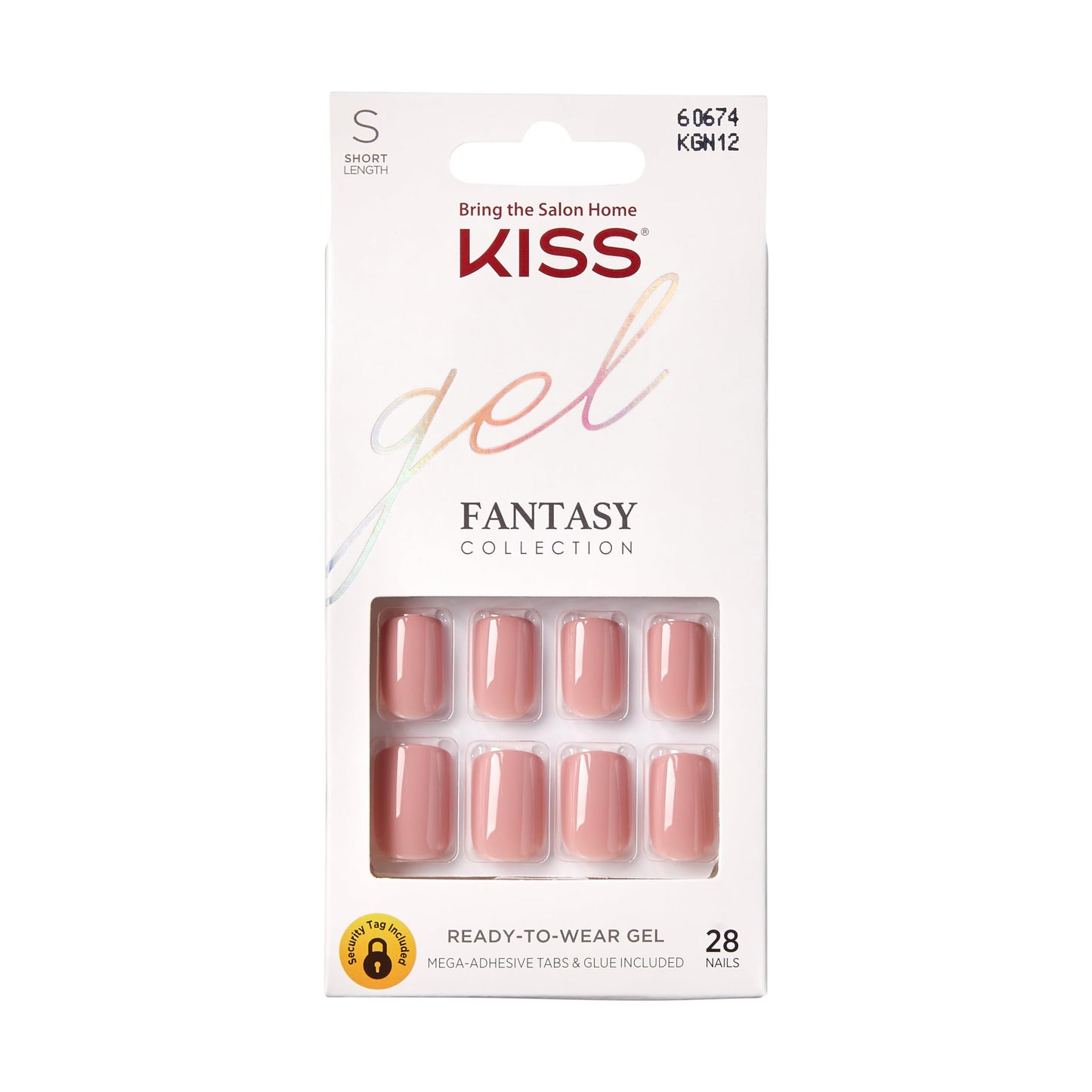 KISS Gel Fantasy Press On Nails, Nail glue included, 'Ribbons', Pink, Short Size, Squoval Shape, Includes 28 Nails, 2g glue, 1 Manicure Stick, 1 Mini File