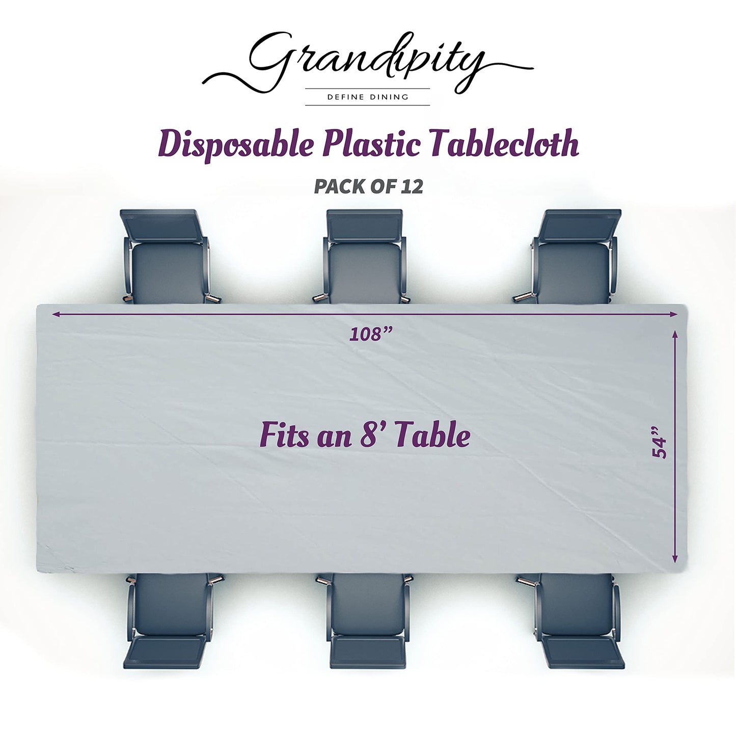 Grandipity Black 12 Pack Premium Disposable Plastic Tablecloth 54 Inch. x 108 Inch. Decorative Rectangle Table Cover