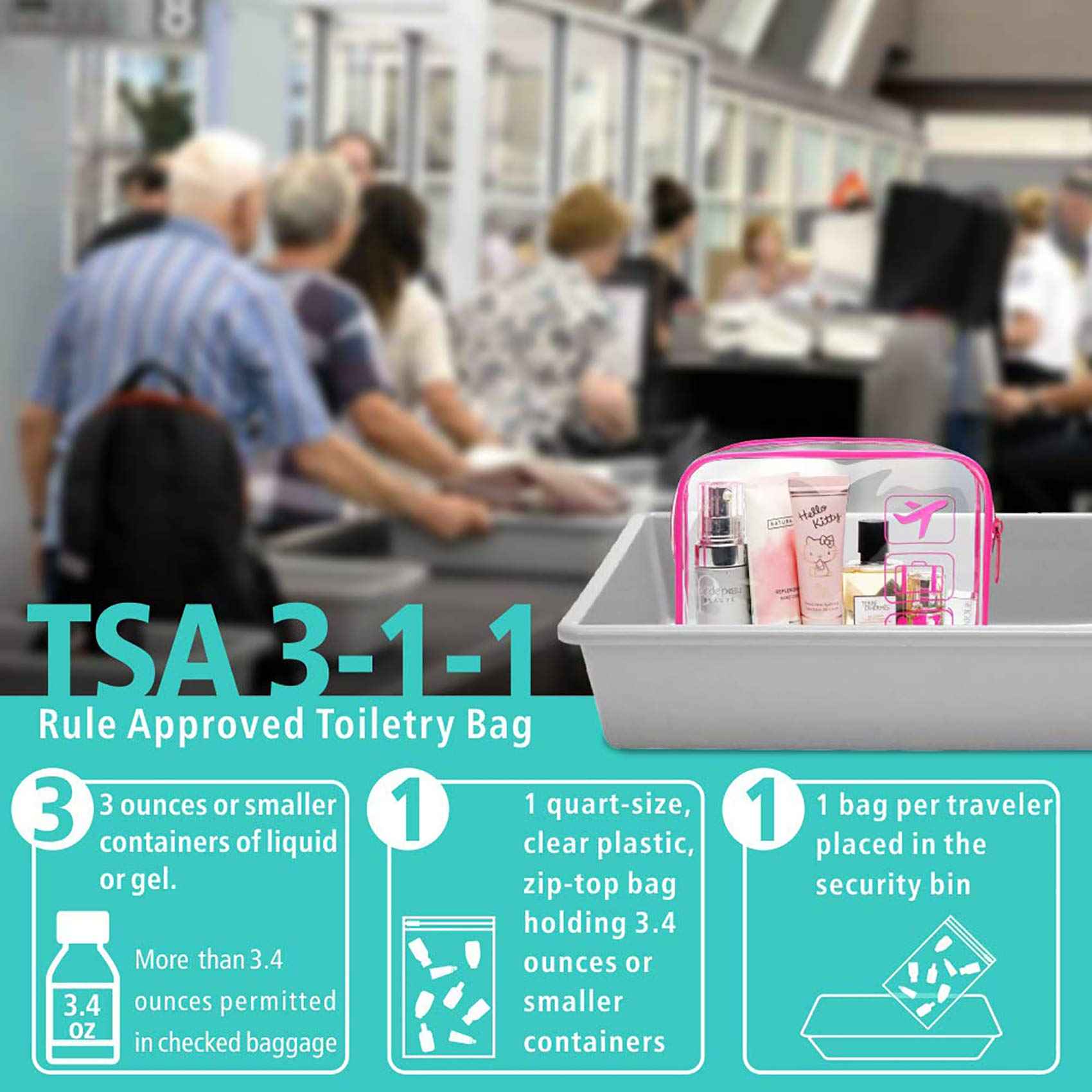 F-color 5 Pack TSA Approved Toiletry Bag and 3 Pack Clear Makeup Bag