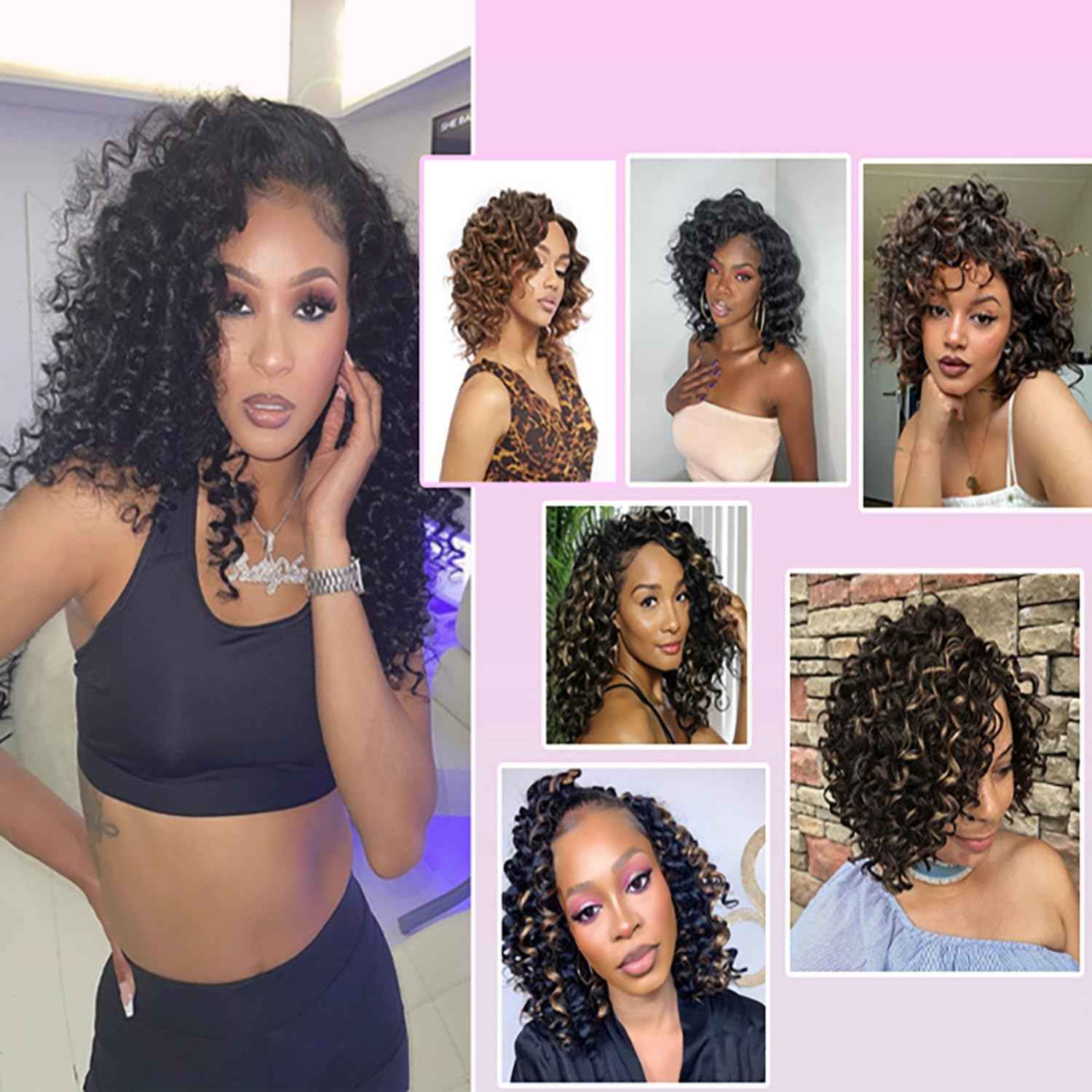 pojui 18 Inch Ocean Wave Crochet Hair 8 Packs - Synthetic Pre-Looped Deep Wavy Curly Braiding Hair for Black Women, Boho Style Hair Extensions (18inch,P1B/27-8 Packs)