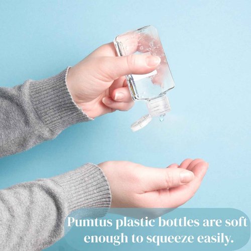 Pumtus 60 Pack Plastic Refillable Flip-Top Bottles, 2 OZ Clear Empty Travel Hand Sanitizer with Flip Cap, Portable Small Liquid Squeeze Container for Shampoo, Lotions, Liquid Body Soap, Creams