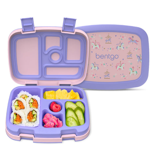 Bentgo Kids Prints Leak-Proof, 5-Compartment Bento-Style Kids Lunch Box - Ideal Portion Sizes for Ages 3-7, Durable, Drop-Proof, Dishwasher Safe, & Made with BPA-Free Materials (Carousel Unicorns)