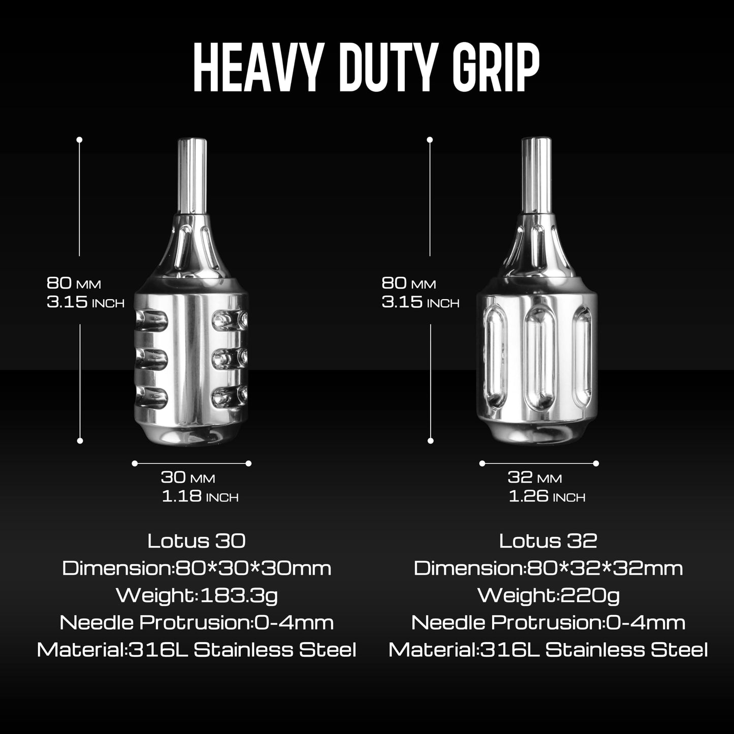 Denergy Tattoo Cartridge Grip 30mm/1.18inch - Heavy 316L Stainless Steel Grip for Rotary＆Coil Machine,Adjustable Click,Autoclavable Cartridge Needle Grip,Pro Tattoo Supplies Accessories (30mm)