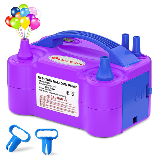 IDAODAN Electric Air Balloon Pump, Portable Dual Nozzle Electric Balloon Inflator/Blower for Party Decoration - 110V 600W (Purple)