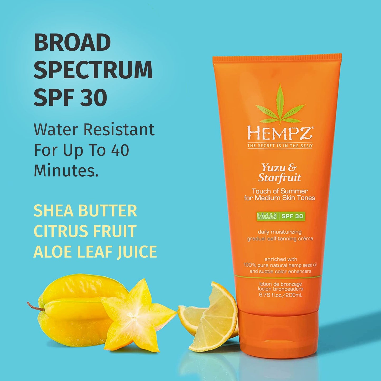 Hempz Daily SPF Yuzu & Starfruit Touch of Summer Moisturizing Gradual Self-Tanning Creme with SPF 30 Medium Skin Tones