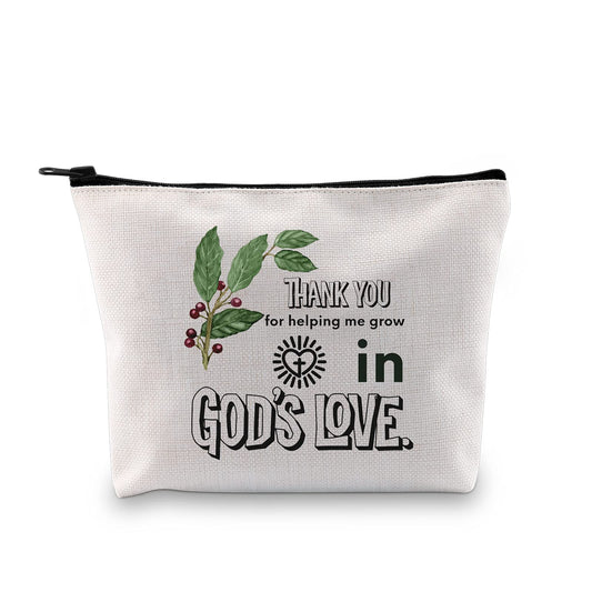 Sunday Teacher Gift Thank You for Helping Me Grow in God’s Love Cosmetic Bag Appreciation Gift for Church Helper (Grow in God’s Love)