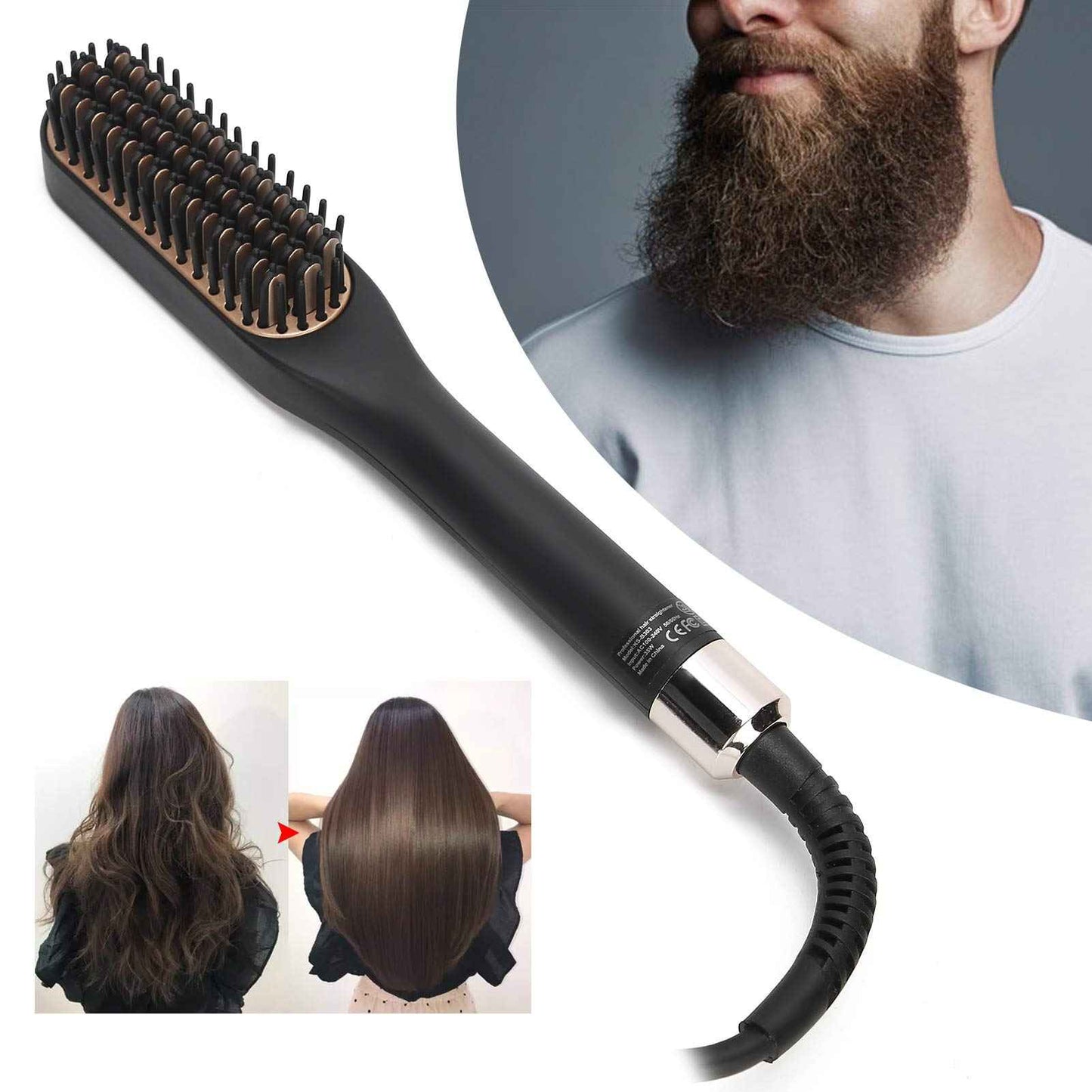 Beard Straightener for Men - Heated Beard Brush Comb for Short to Medium Beards - Costume Accessories and Grooming Gifts for Men (US Plug)