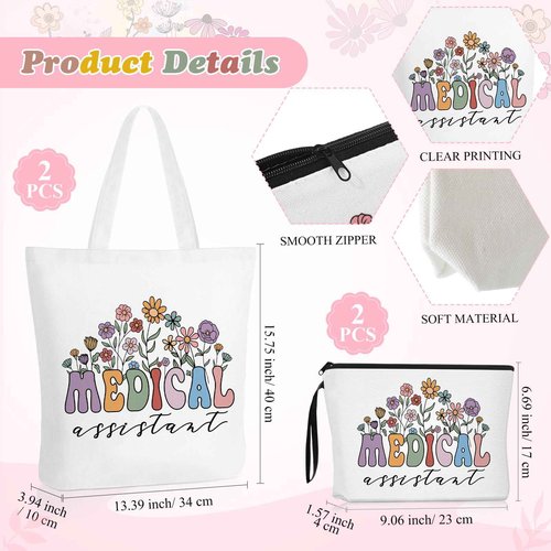Sieral 6 Pcs Medical Gift for Women Tote Canvas Bag Makeup Cosmetic Bag Motivational Keychain Medical Assistant Pharmacist Appreciation Favor