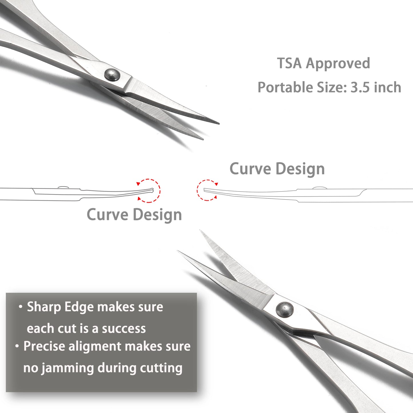 PAFASON High Precision Manicure Scissor Set, 2 PC Multi-Purpose Curved and Straight Cuticle Beauty Grooming Tool for Eyelash, Eyebrow Nail Dry Skin,Stainless Steel, Safety Cases