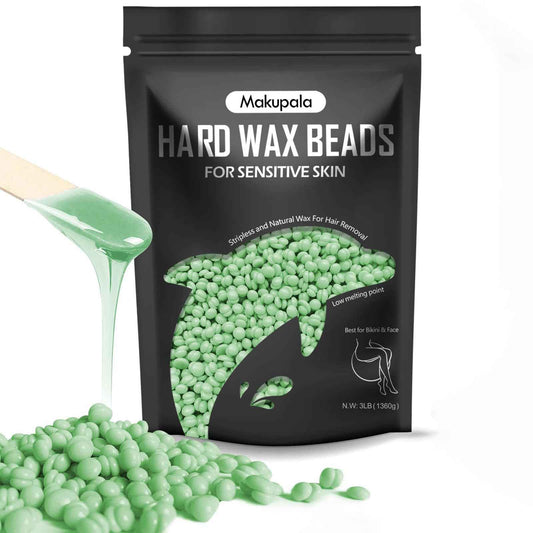 Makupala Hard Wax Beads Bulk, 3lb Unscented Stripless Spa Wax Beans for Brazilian Waxing, Bikini, Body, Back, Chest, Leg, Armpit, Face, Wax Beads for Sensitive Skin Coarse Hair Removal from Root