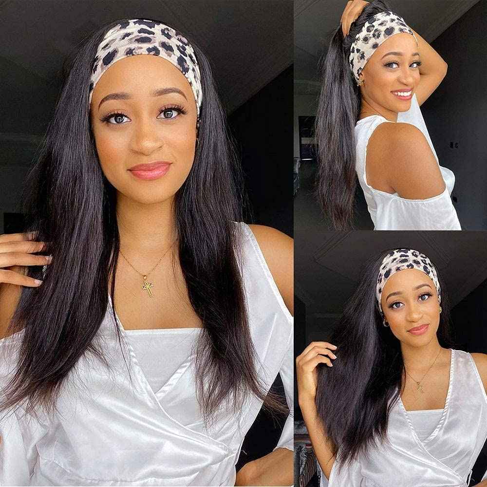 TNICE Headband Wig Human Hair Straight 14 Inch Headband Wigs for Black Women Human Hair Headband Wig Glueless None Lace Front Brazilian Virgin Hair Wigs Natural Color 150% Density