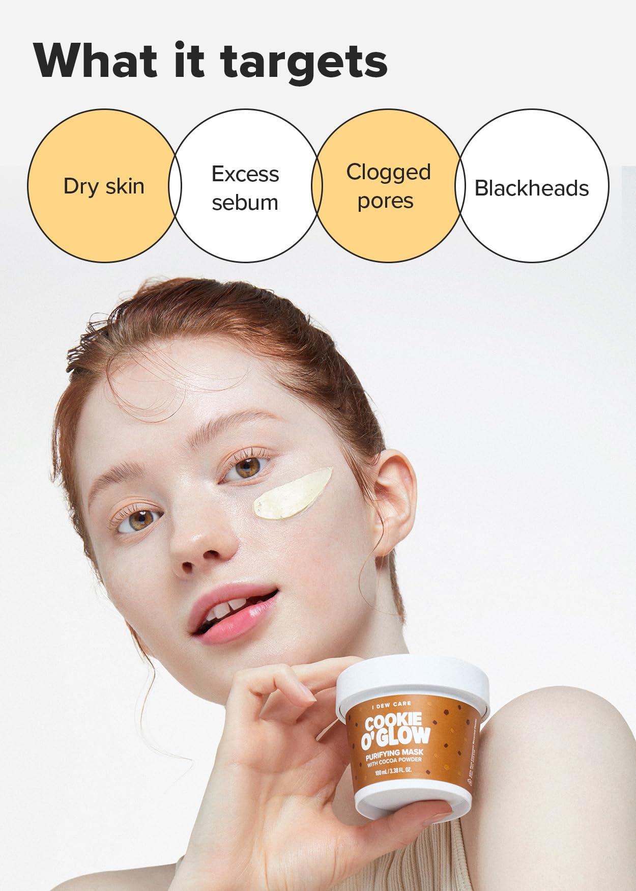 I DEW CARE Wash-Off Face Mask - Cookie O' Glow | Hydrating and Purifying for Dry Skin with Cocoa Seed Butter, Korean Face Mask Skin Care for Face, 3.38 Oz