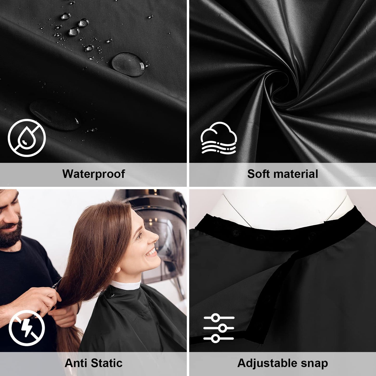 Hair Salon Capes Waterproof Haircut Unisex Black Cape Barber Hair Cutting Cape with Snap Closure Hair Capes for Hair Cutting,Coloring and Styling (51 * 59inch, 12)