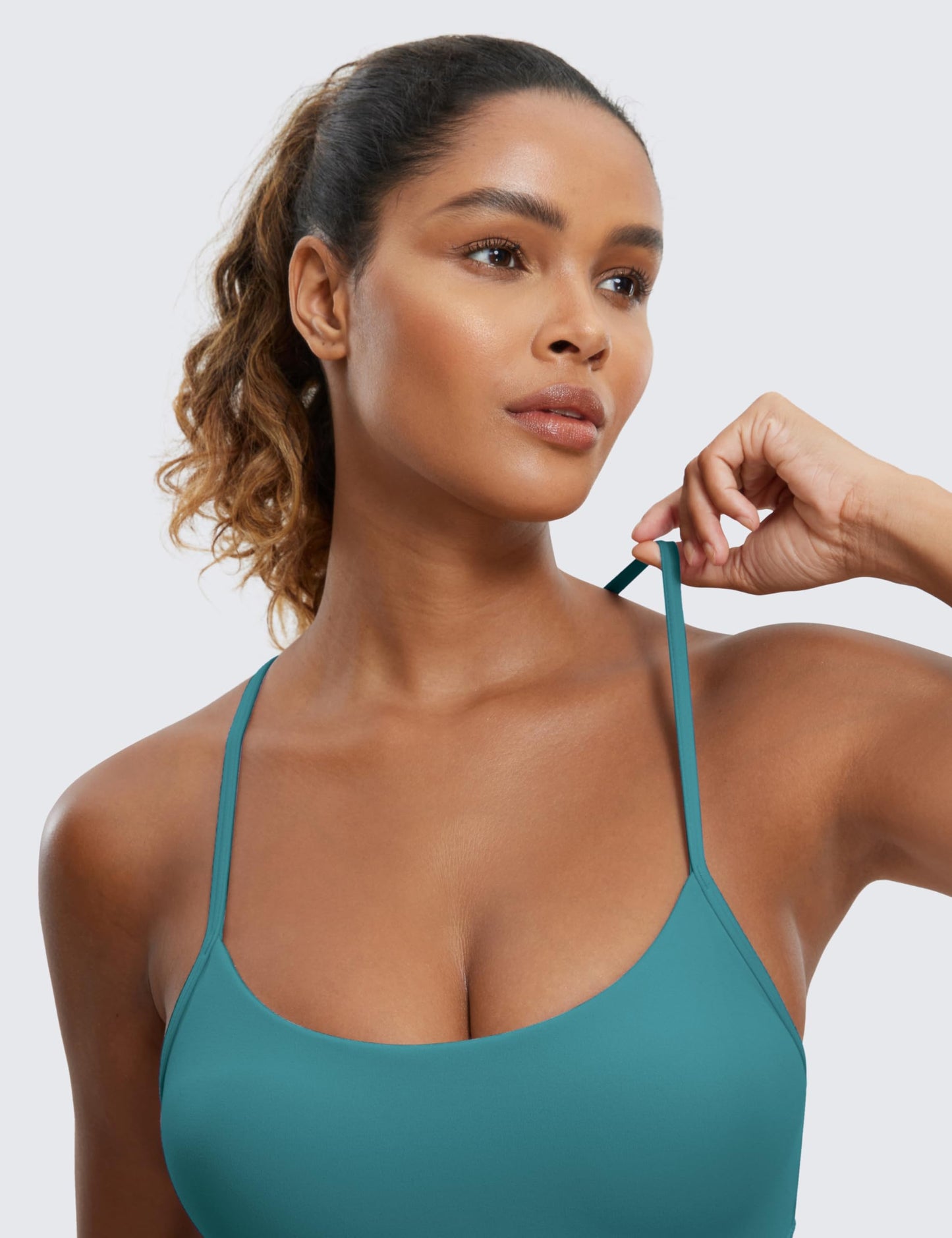 CRZ YOGA Butterluxe Womens Y Back Sports Bra - Padded Racerback Low Impact Spaghetti Thin Strap Workout Yoga Bra Green Jade X-Small