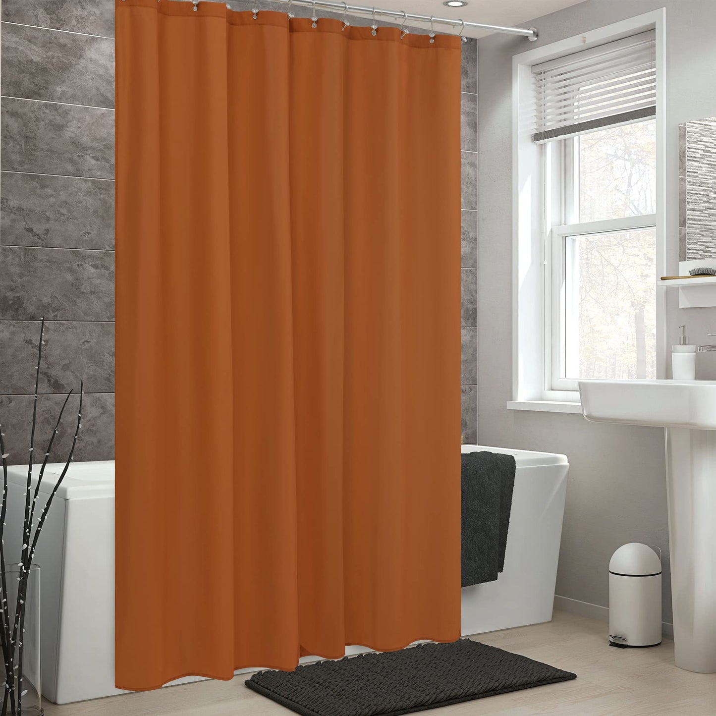 ALYVIA SPRING Burnt Orange Fabric Shower Curtain Liner Waterproof - Soft Hotel Quality Cloth Shower Liner with 3 Magnets, Light-Weight & Machine Washable - Standard Size 72x72, Burnt Orange