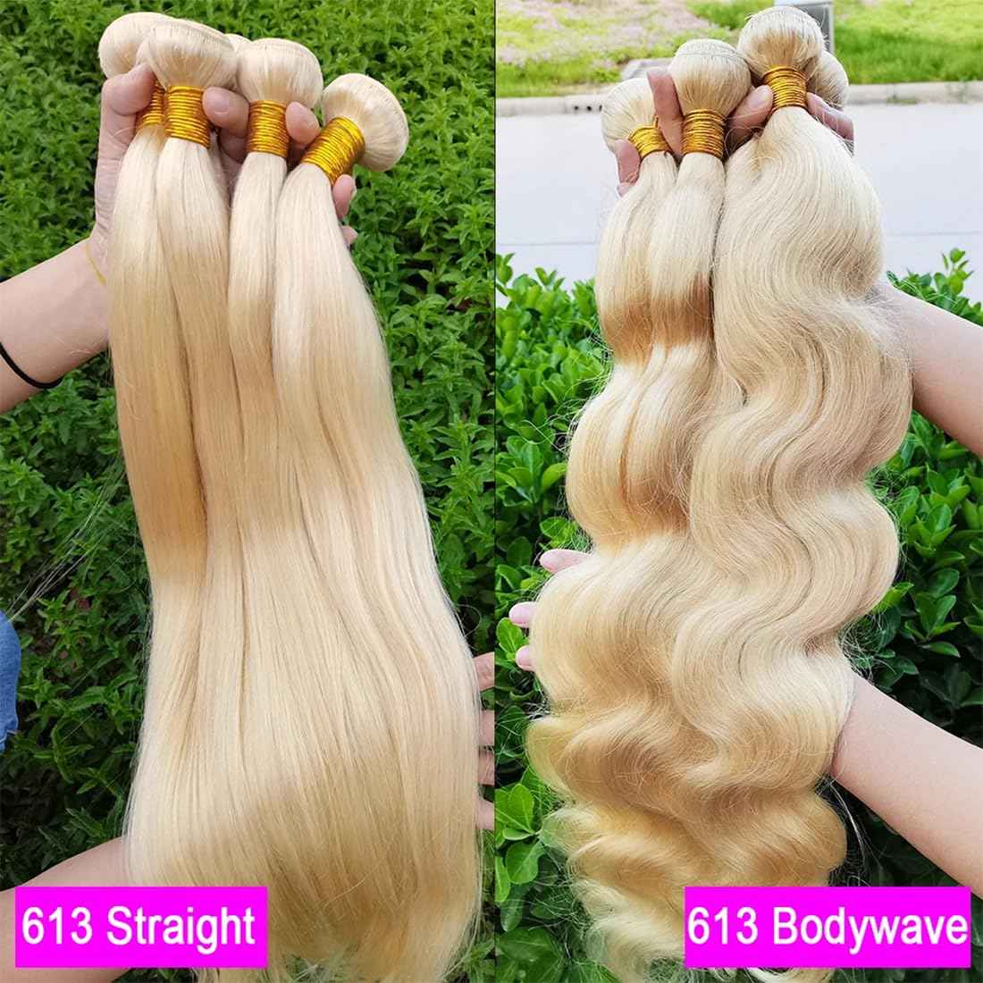 613 Bundles Blonde Human Hair Single Bundle 14 inch 1 Bundle Body Wave 100% Unprocessed 12A Brazilian Virgin 613 Human Hair Bundles 100g One Bundle Tangle-free Wavy Weave