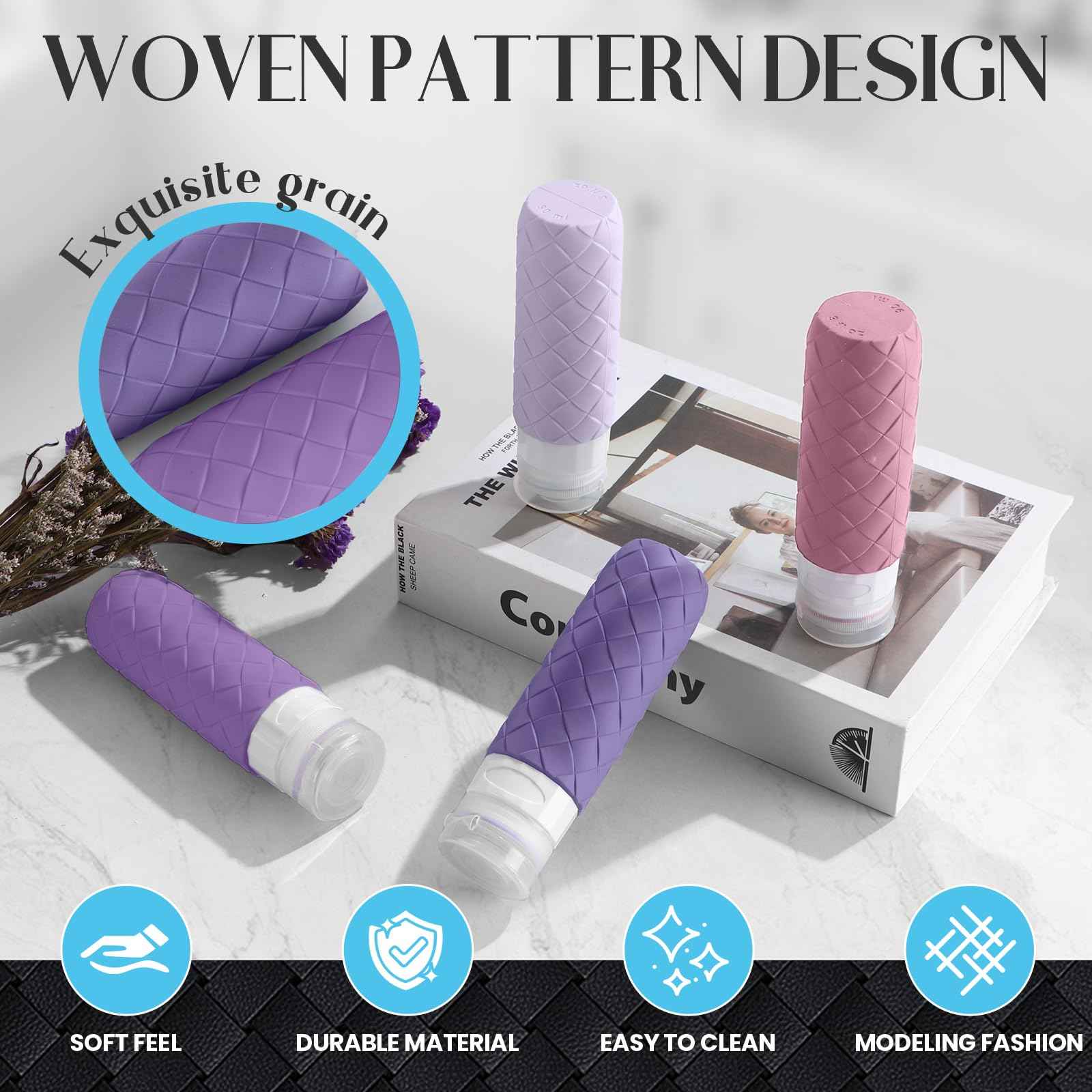 Silevoler Travel Bottles for Toiletries, TSA Approved Silicone Travel Size Containers for Toiletries, BPA Free Leak Proof Refillable Essentials Accessories, Shampoo and Conditioner Bottles (Purple)