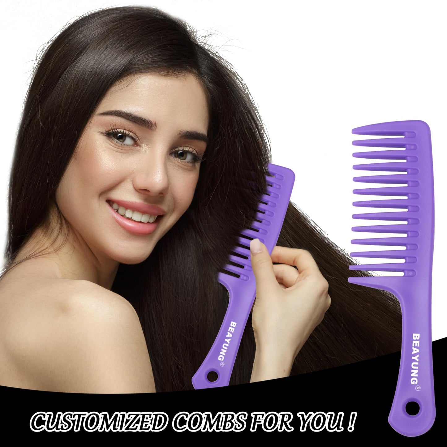 BEAYUNG 2PCS Large Wide Tooth Comb, Shower Combs, Hair comb for wet curly hair, Durable Hair Brush for Best Styling and Professional Hair Care(1Purple,1Pink)