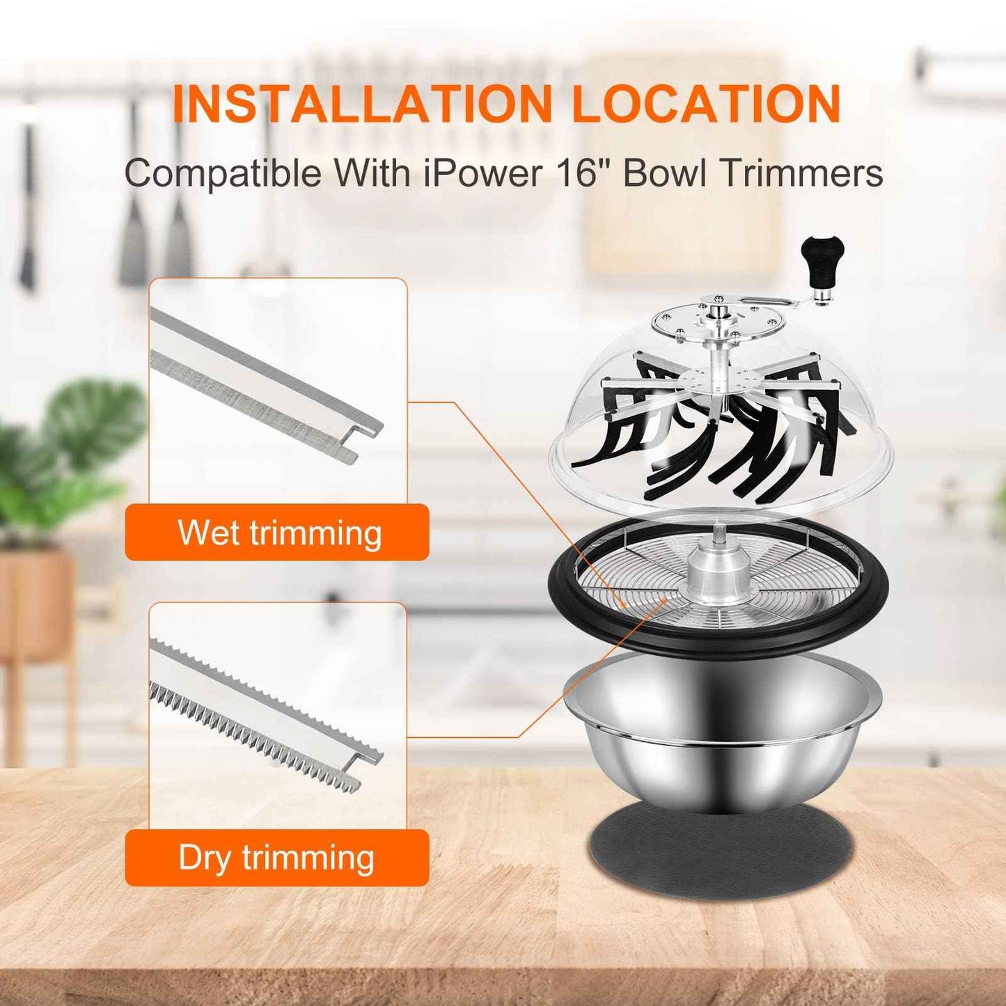 Simple Deluxe 4-Pack 16 inch Bowl Leaf Trimmer Blades Replacement Stainless Spin Clean Cut Include 2 Serrated 2 Straight Blades, Actual Length 13.4 Inches