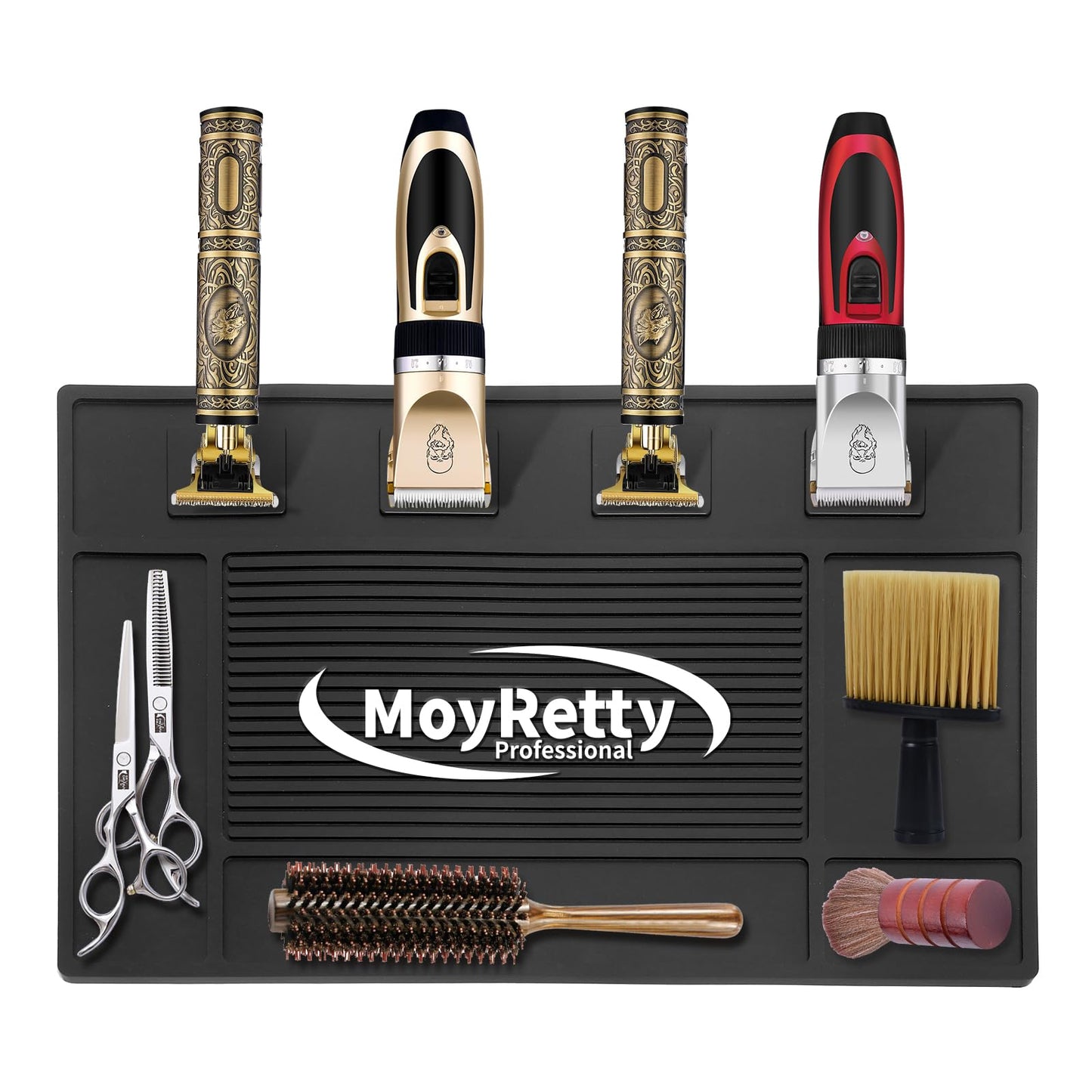 MoyRetty Magnetic Barber Organizer Mat for Clippers(17.7'' x 11.8'') - Professional Anti-Slip Heat Resistant Silicone Pad with Salon Station Accessories for Hair Stylist Clippers Supplies (Black)