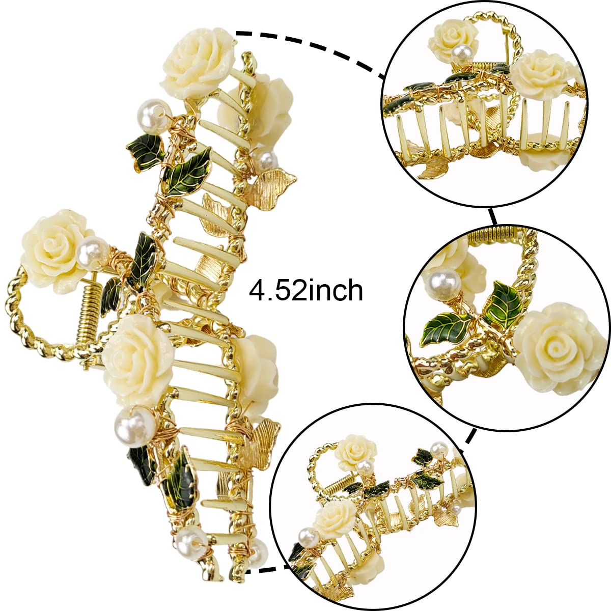 Flower Hair Claw Clip White Rose Pearl Hair Clips Thick Long Hair Jaw Clips Barrettes Shark Hairpin Hair Accessories for Women and Girls