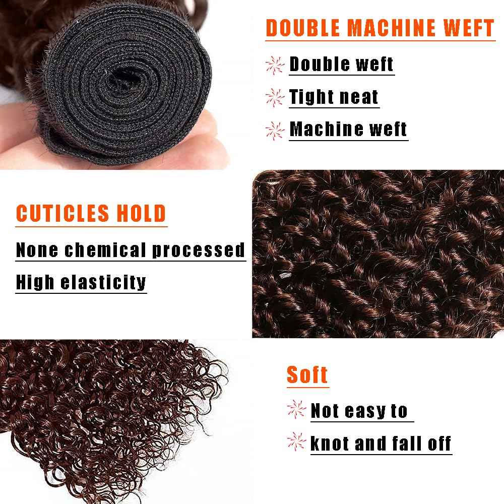 Human Hair Bundles 24 Inch Kinky Curly Wave Single Bundle #4 Chocolate Brown Human Hair Unprocessed Native Virgin Hair 100g Total 1 Extension Wet and Wavy Human Hair Extensions for Women