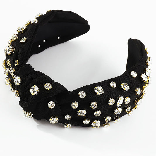 SZJULR Knotted Headband for Women Sparkle Wide Mixed Rhinestone Crystal Headbands Black Hairband Top Knot Headbands Luxury Fashion Wide Ladies Hair Accessories for Girls