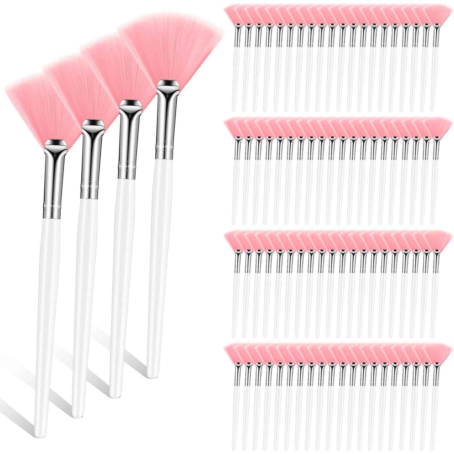 Maitys 100 Pieces Pink Fan Facial Mask Brushes, Soft Blush Makeup Brush, Esthetician Brush, Mask Acid Applicator Brush Tools for Women Girls Peel Mask Makeup for Mud Cream (2.3x6 Inch)