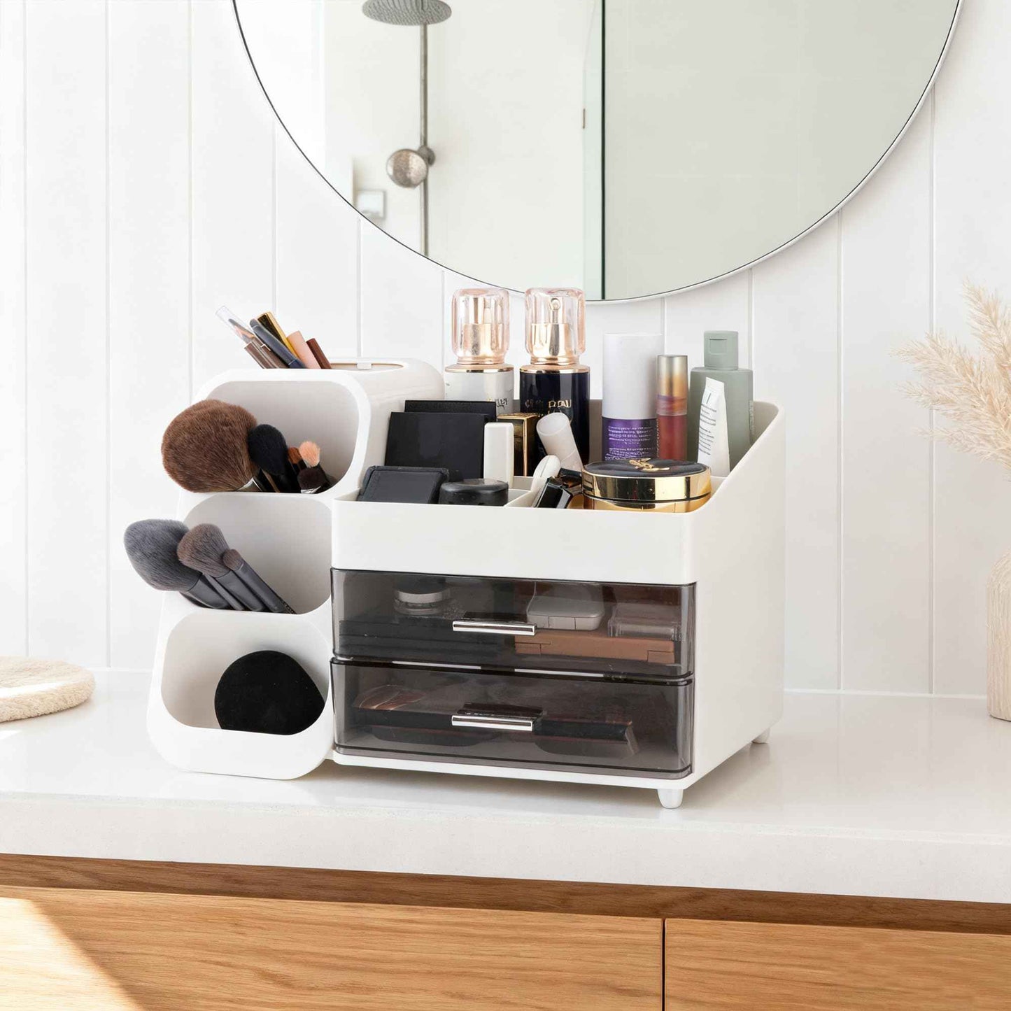 Homeanda Makeup Organizer with Drawers – Large Cosmetic Storage Box for Vanity, Bathroom, or Bedroom, Perfect for Skincare, Brushes, Lipstick, Eyeshadow,and Beauty Essentials (White)