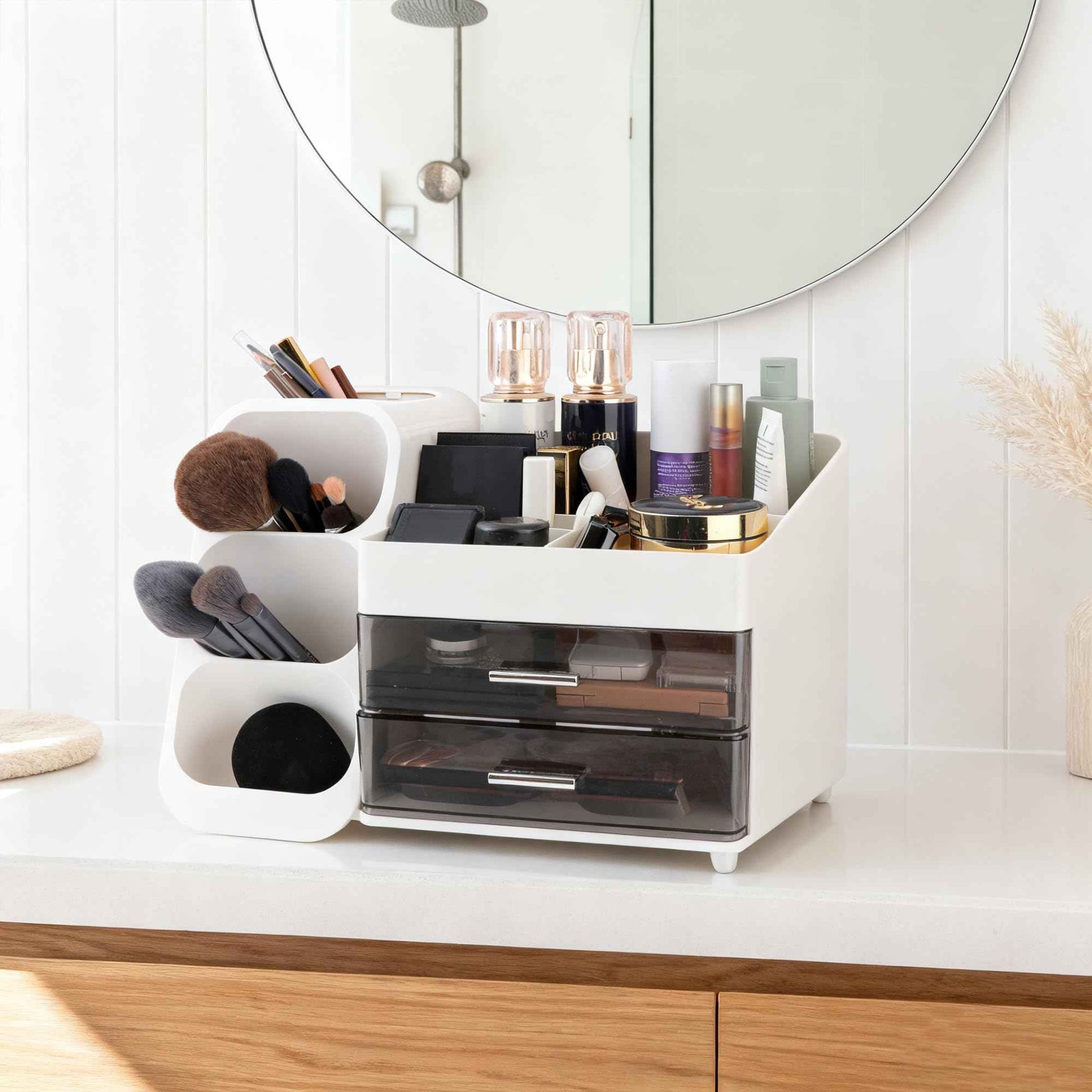 Homeanda Makeup Organizer with Drawers – Large Cosmetic Storage Box for Vanity, Bathroom, or Bedroom, Perfect for Skincare, Brushes, Lipstick, Eyeshadow,and Beauty Essentials (White)