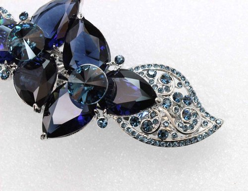 Faship Gorgeous Navy Blue CZ Crystal Heavy Duty Floral Hair Barrette Clip
