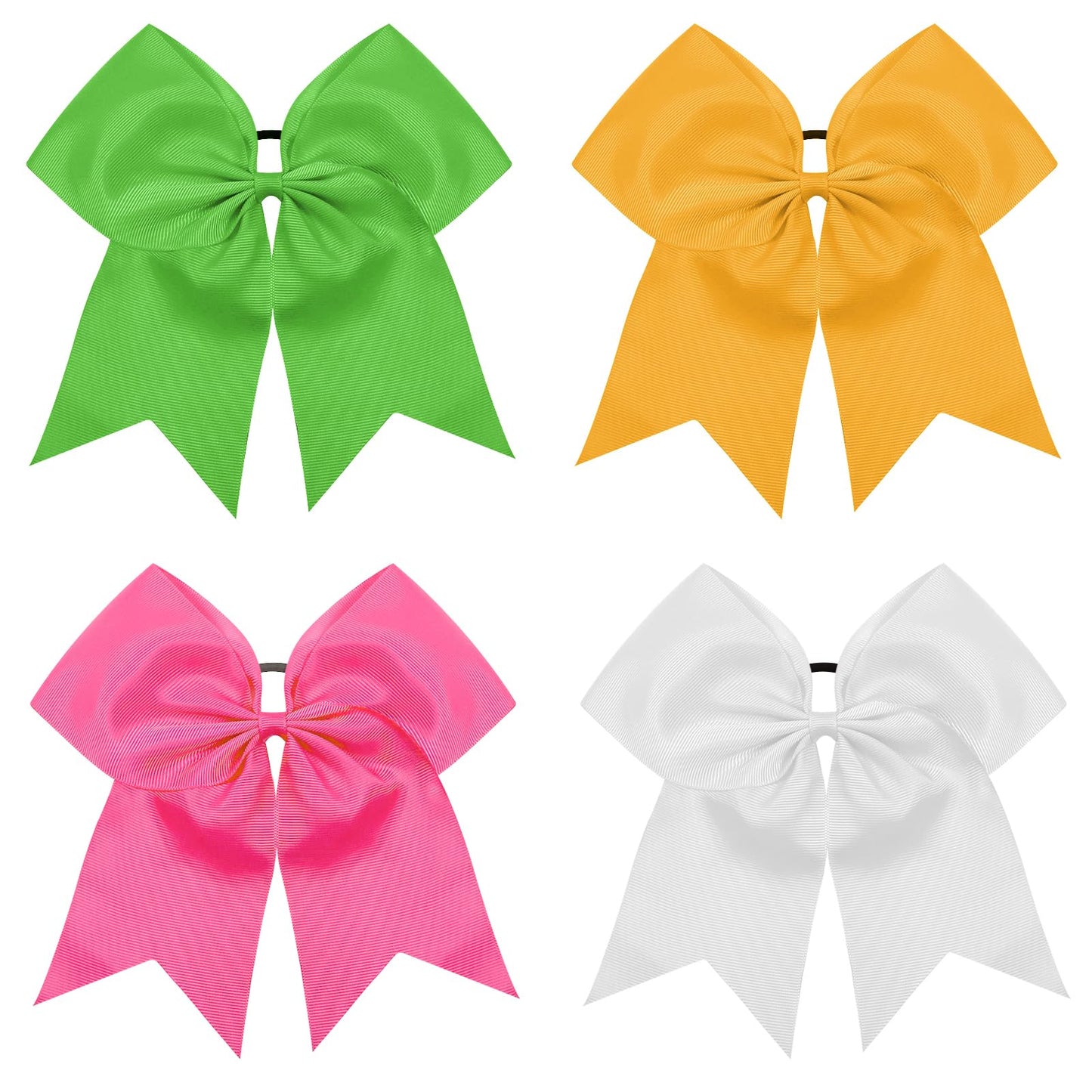 TUUXI 4pcs 8" Large Cheer Bows for Cheerleading Cheerleader Bows Elastics Hair Ties Bands Grosgrain Ribbon Ponytail Holder Team Baseball Softball Tennis White Pink Yellow Green