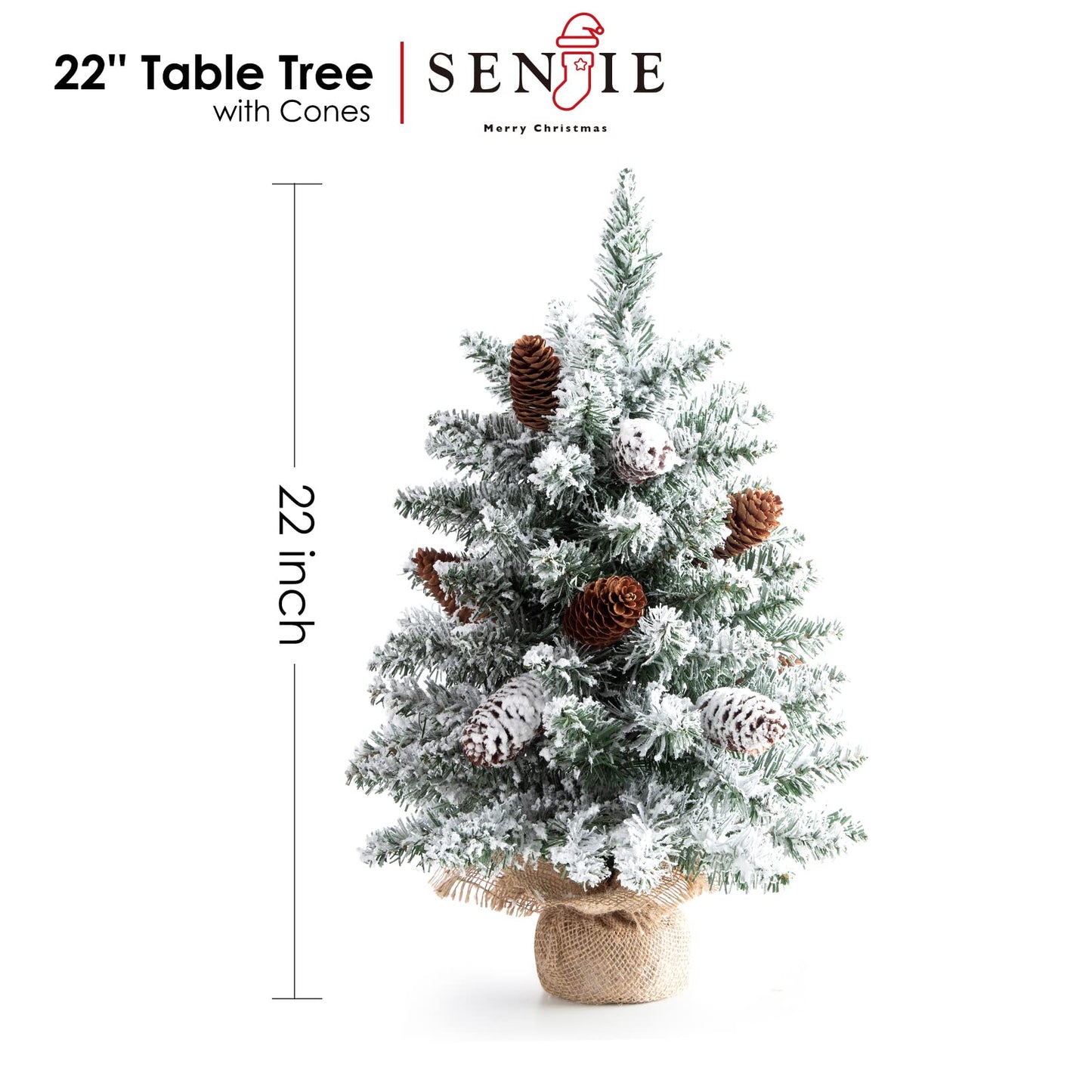 Small Christmas Tree Flocked Artificial Tree 22 inches with Pine Cones, Suitable for Tabletop