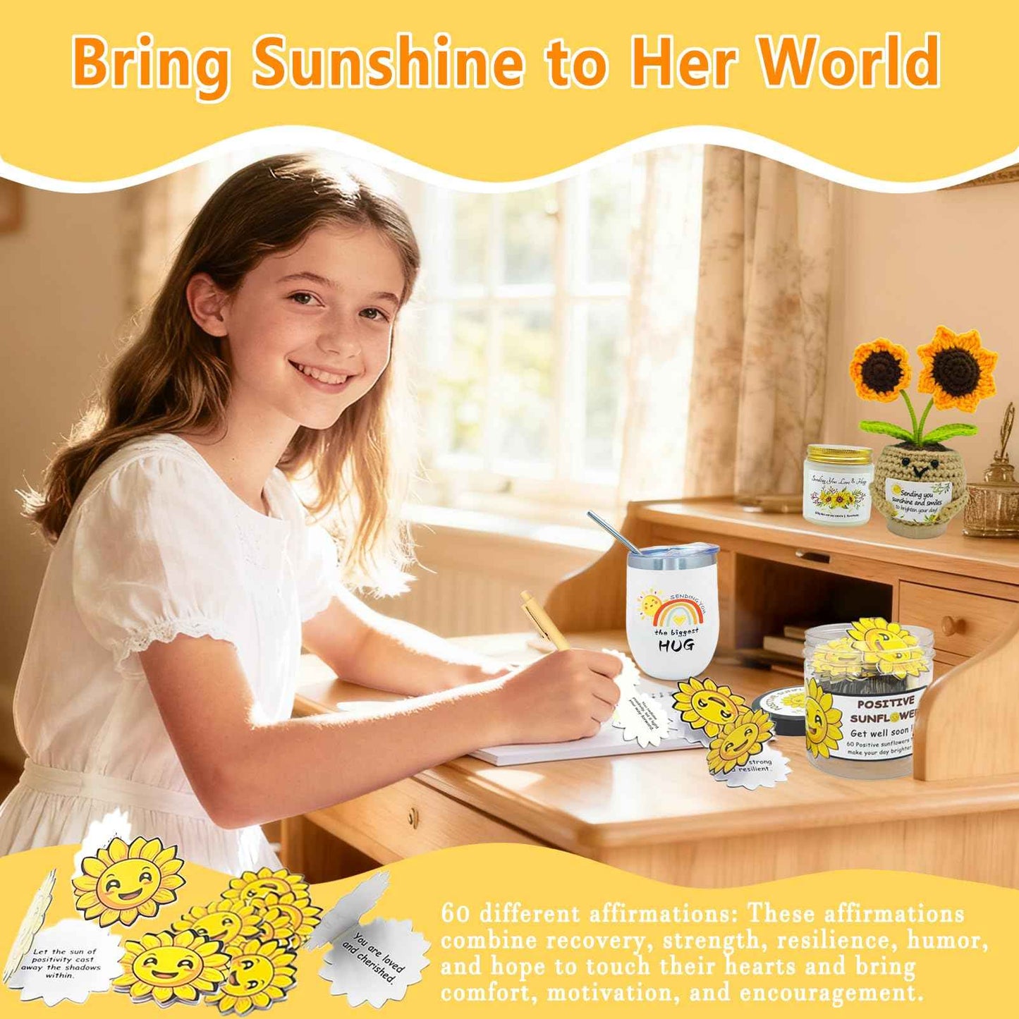 Sunshine Box - Sunflower Get Well Soon Gift Baskets for Women Girls - Ideal Care Package for Wife, New Moms,Sisters, Friends, People with Depression Mastectomy Post-surgery Recovery