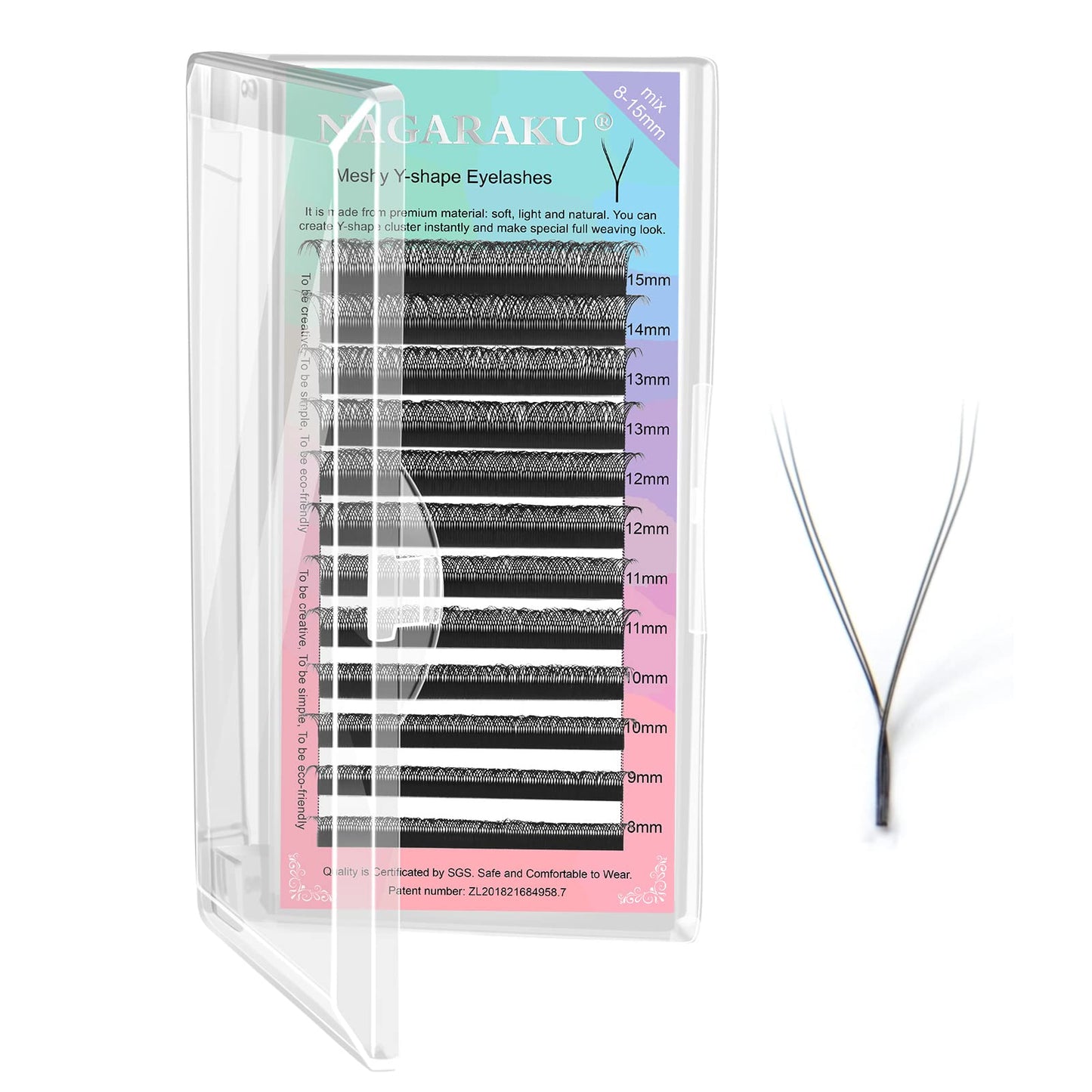 NAGARAKU 5 Trays yy Eyelash Extensions y lash 0.07mm D curl 9/10/11/12/13mm in 1 pack Premade 4D Easy Fan Russian Volume Cluster Faux Mink Matte Black 12 rows