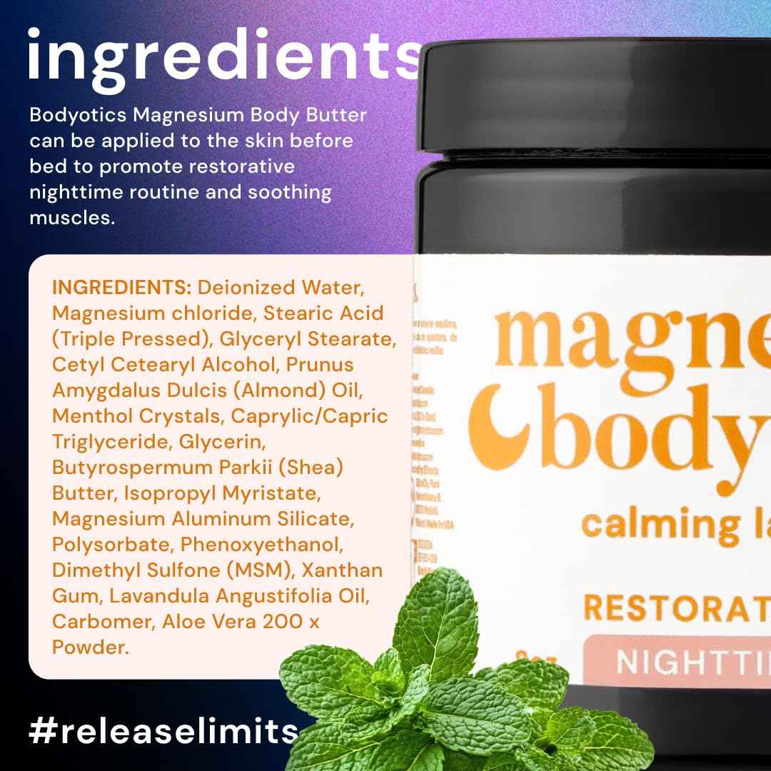 Bodyotics Magnesium Body Butter - Nighttime Magnesium Cream For Women, Pregnancy & Postpartum Comfort (Calming Lavender Scent, 8oz)
