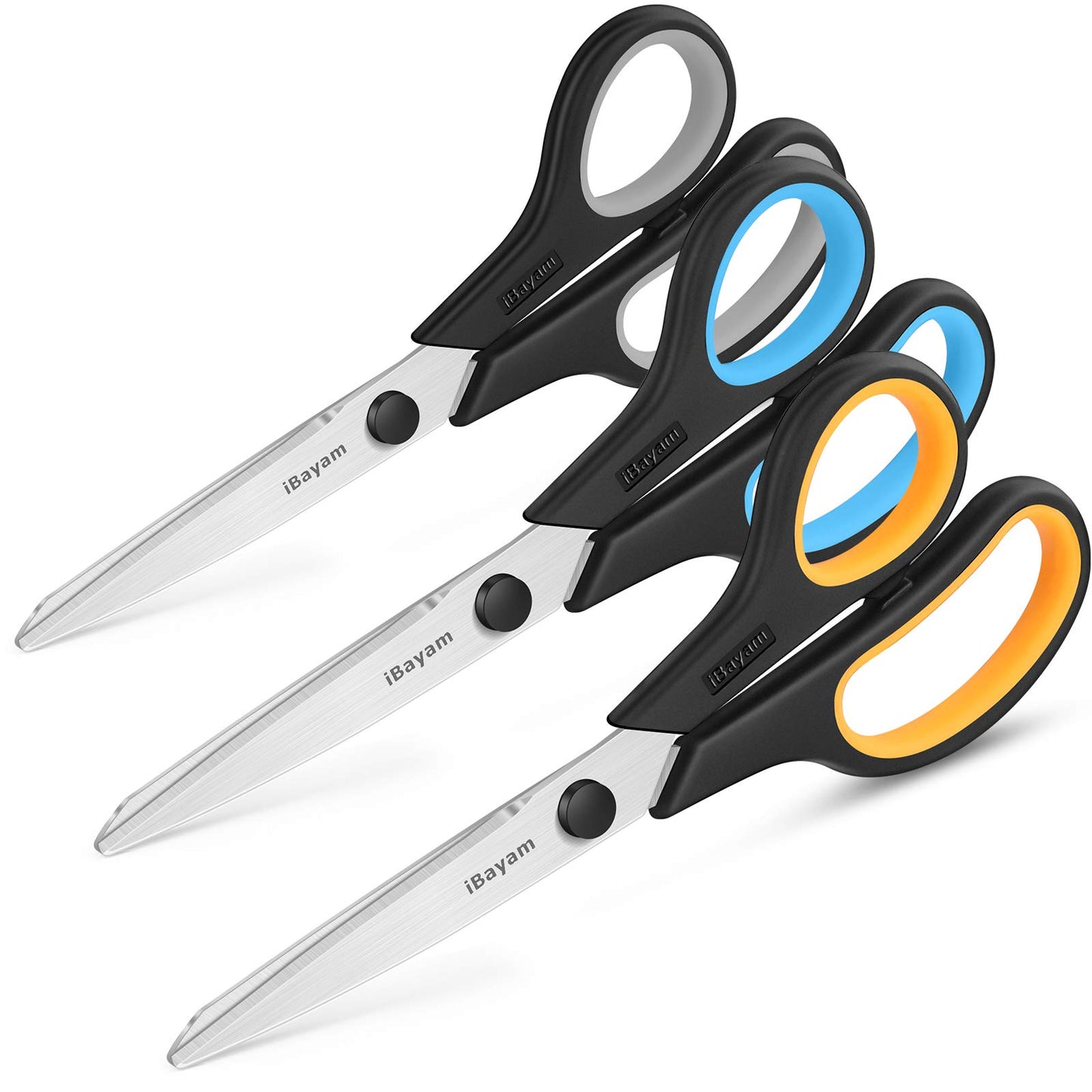 Scissors All Purpose, iBayam 8" Heavy Duty Scissors Bulk 3-Pack, 2.5mm Thickness Ultra Sharp Blade Shears with Comfort-Grip Handles for Office Home School Sewing Fabric Craft Supplies, Right/Left Hand