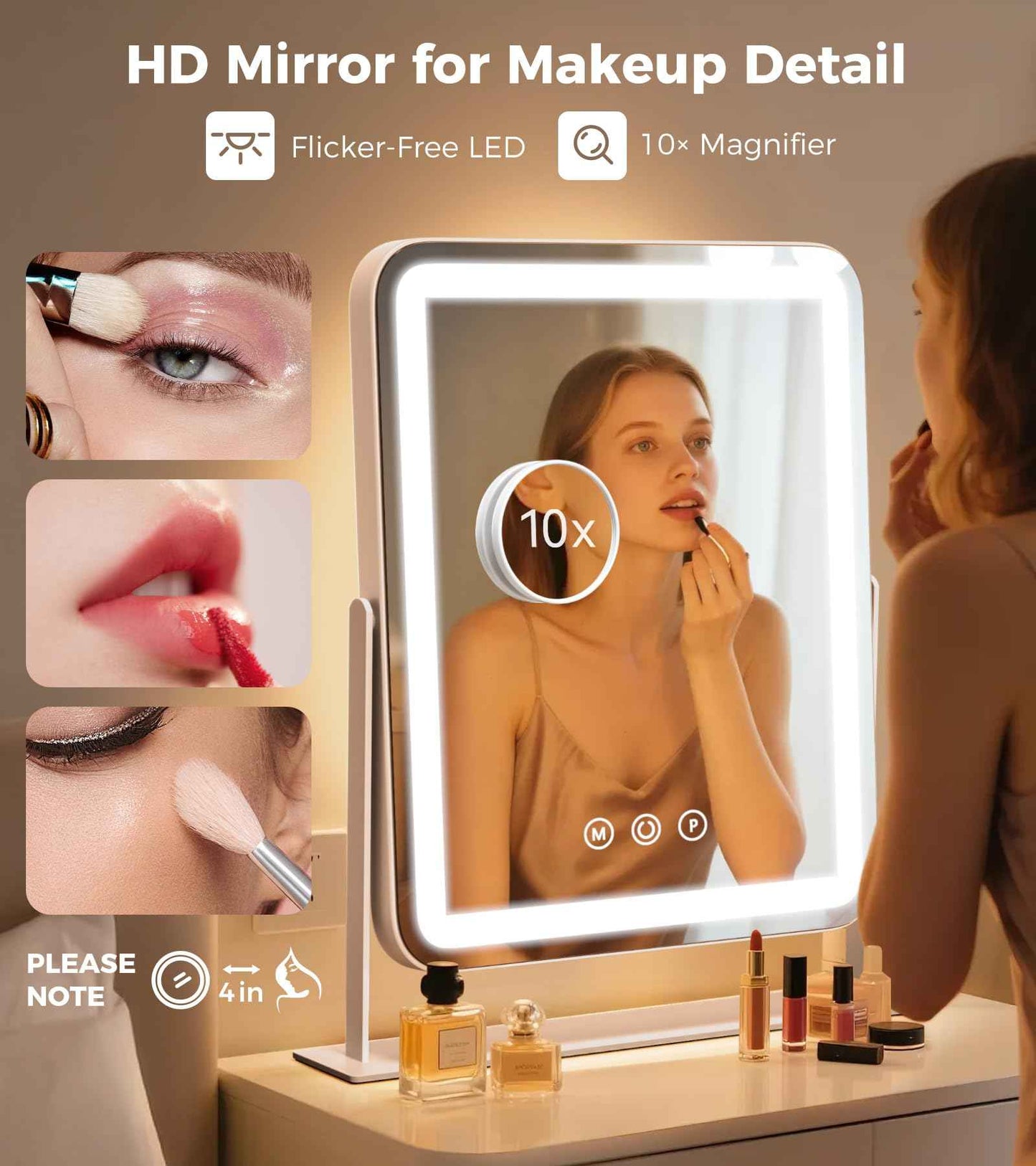 Saliwa Vanity Mirror with Lights, Lighted Makeup Mirror with 3 Modes, 10X Magnification Mirror, Stepless Brightness, 360° Rotation, Christmas & Valentine’s Gifts for Women, Daughter, Mom, Her