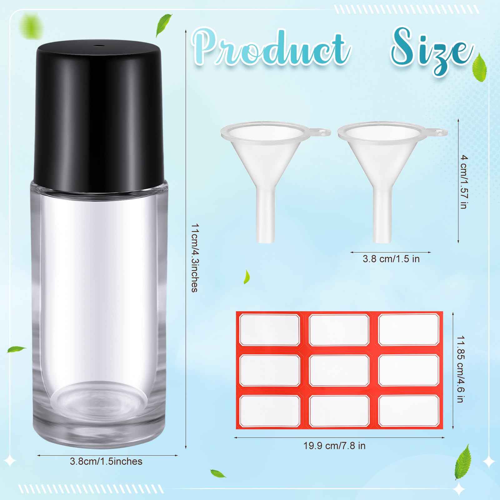 Sumind 24 Pcs 50ml Essential Oil Roller Bottles Glass Deodorant Clear Roller Ball Container Empty Refillable Rollerball Bottle with Stainless Steel Balls, Funnel and Sticker