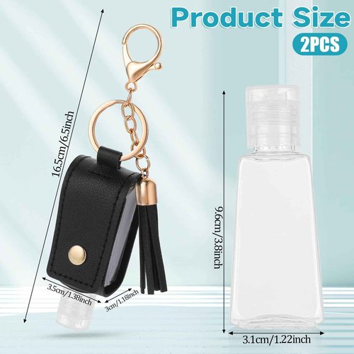 Aiyorse 2 Pcs Portable Handwashing Fluid Holder Bottles with Keychain, Refillable Travel Containers, 1oz/30ml Squeeze Bottles for Toiletry Lotion Liquid Soap Shampoo (Black)
