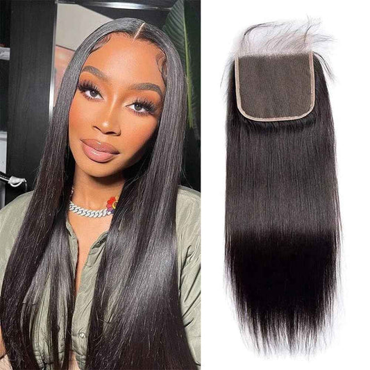 5x5 Lace Closure Human Hair Straight Closure Hd Transparent Lace Front Pre Plucked with Baby Hair Free Part 12A Virgin Human Hair Lace Frontal Natural Black Color 12inch